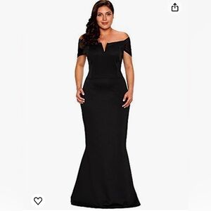 Plus Size Off Shoulder Long Formal Party Dress Evening Gown Size XXXL (Black)